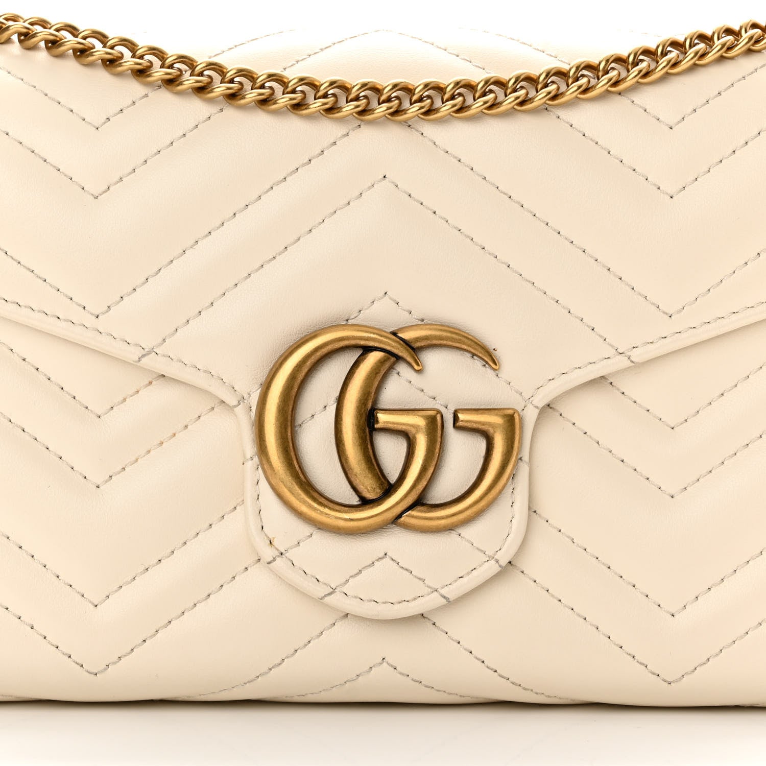 Gucci Calfskin Matelasse GG Marmont Chain Wallet Mystic White 8 of 15