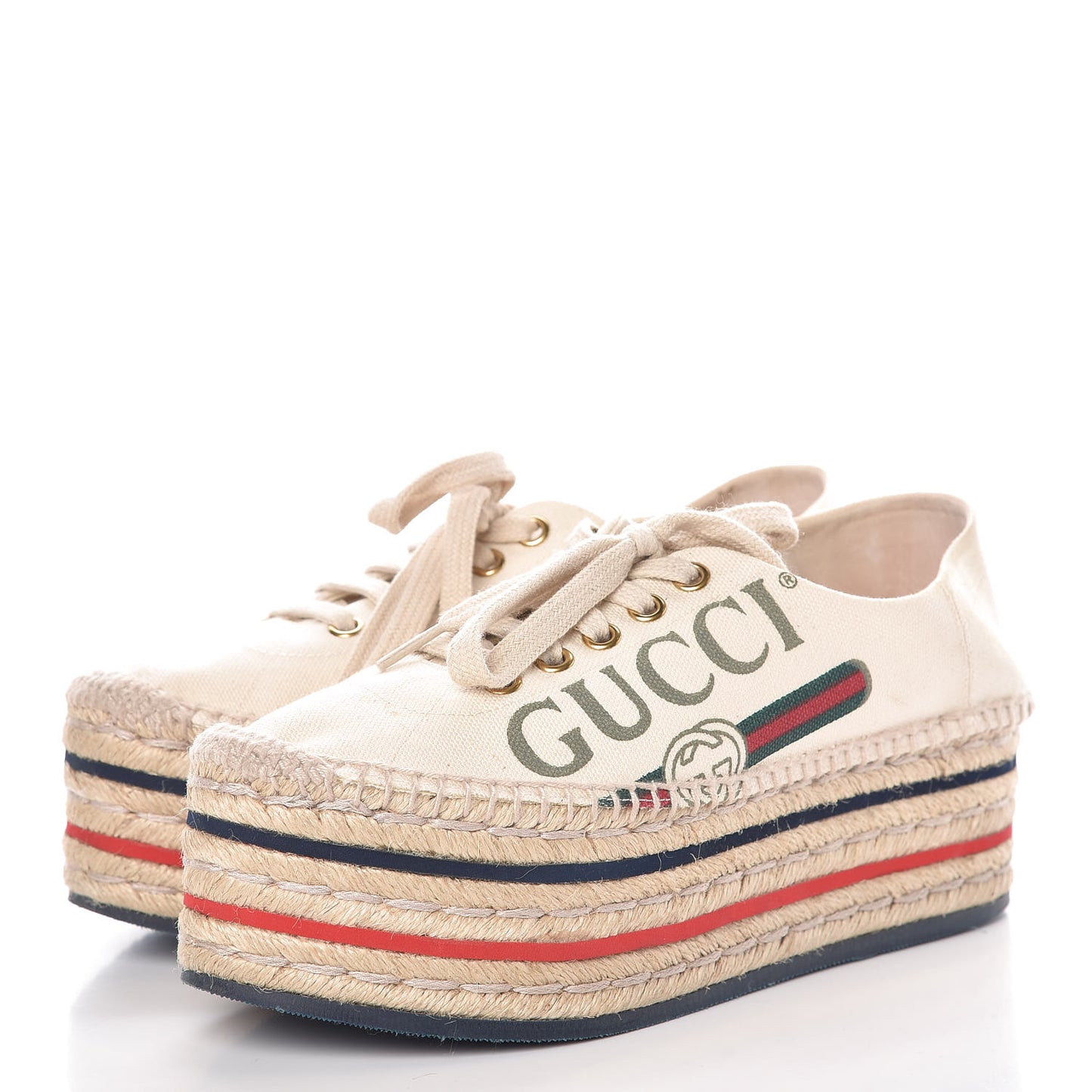 Canvas Logo Lace-Up Platform Espadrilles 35 Greggio Grege