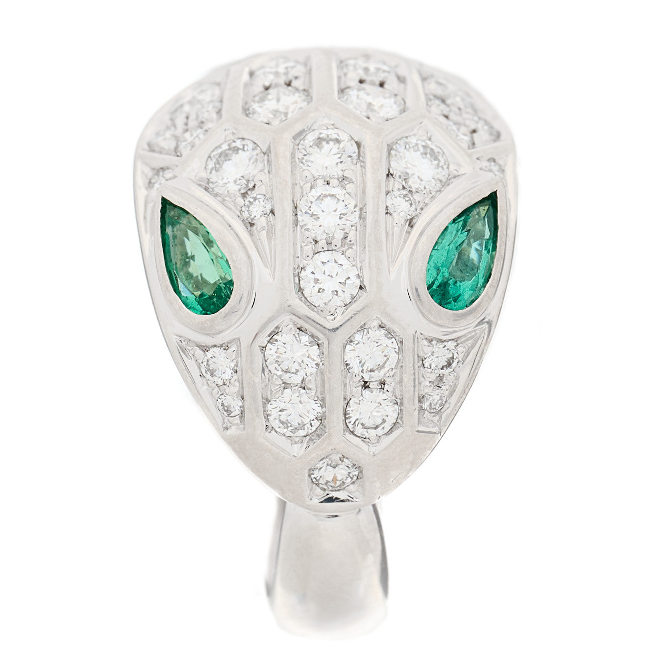 18K White Gold Diamond Emerald Serpenti Seduttori Ring 52 6