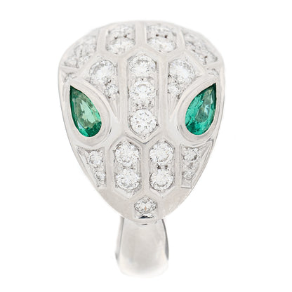 Bulgari 18K White Gold Diamond Emerald Serpenti Seduttori Ring 52 6 1 of 5