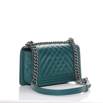 Chanel Calfskin Chevron Quilted Medium Boy Flap Green 3 of 8