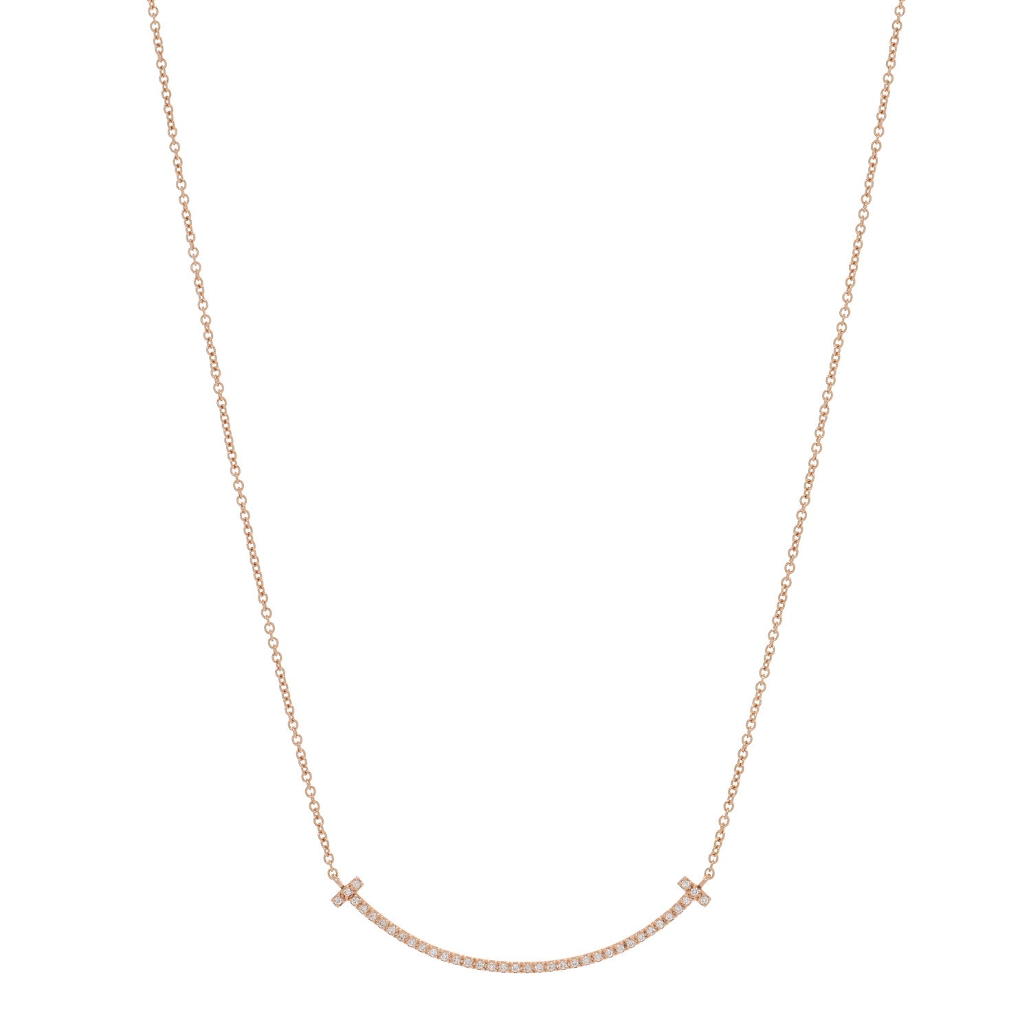 Tiffany 18K Rose Gold Diamond Small T Smile Pendant Necklace 1 of 5