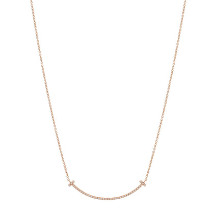 Tiffany 18K Rose Gold Diamond Small T Smile Pendant Necklace 1 of 5