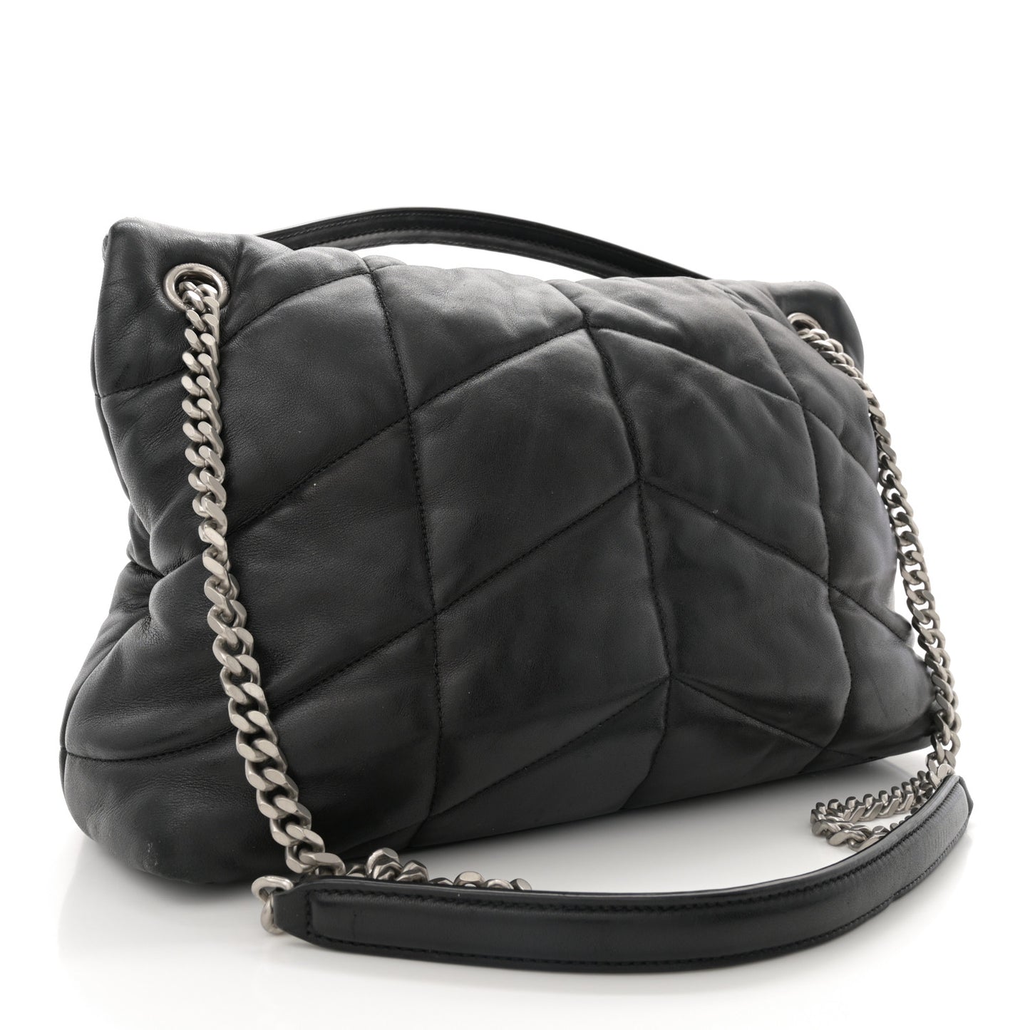 Lambskin Quilted Medium Loulou Puffer Monogram Chain Satchel Black