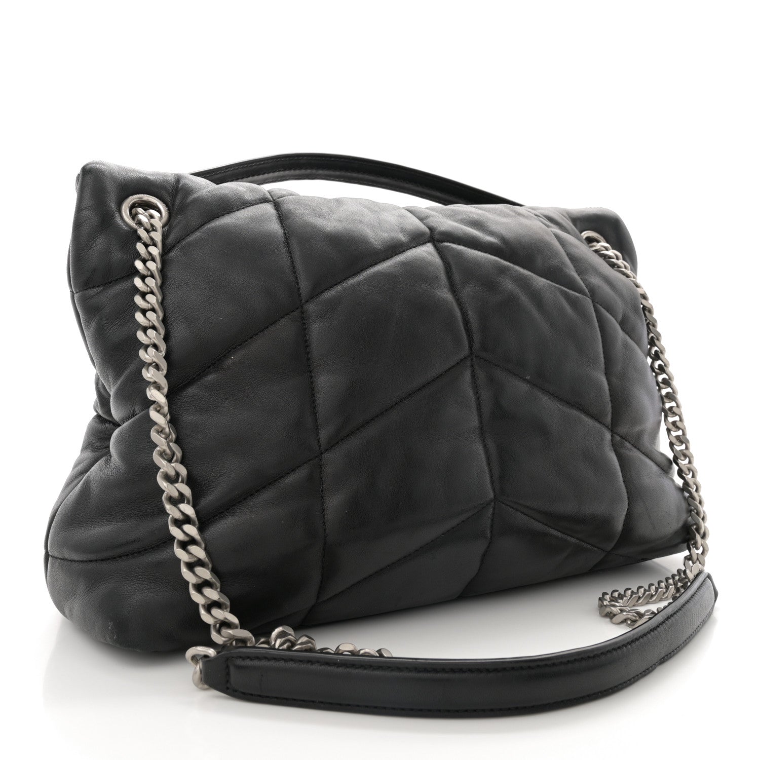 Saint Laurent Lambskin Quilted Medium Loulou Puffer Monogram Chain Satchel Black 3 of 13