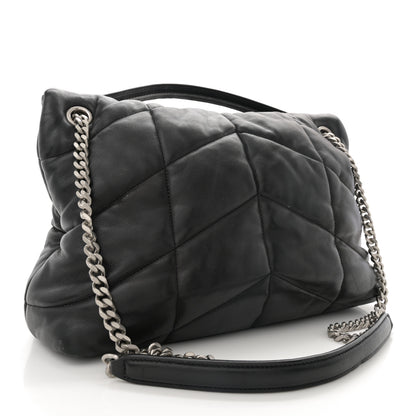 Saint Laurent Lambskin Quilted Medium Loulou Puffer Monogram Chain Satchel Black 3 of 13