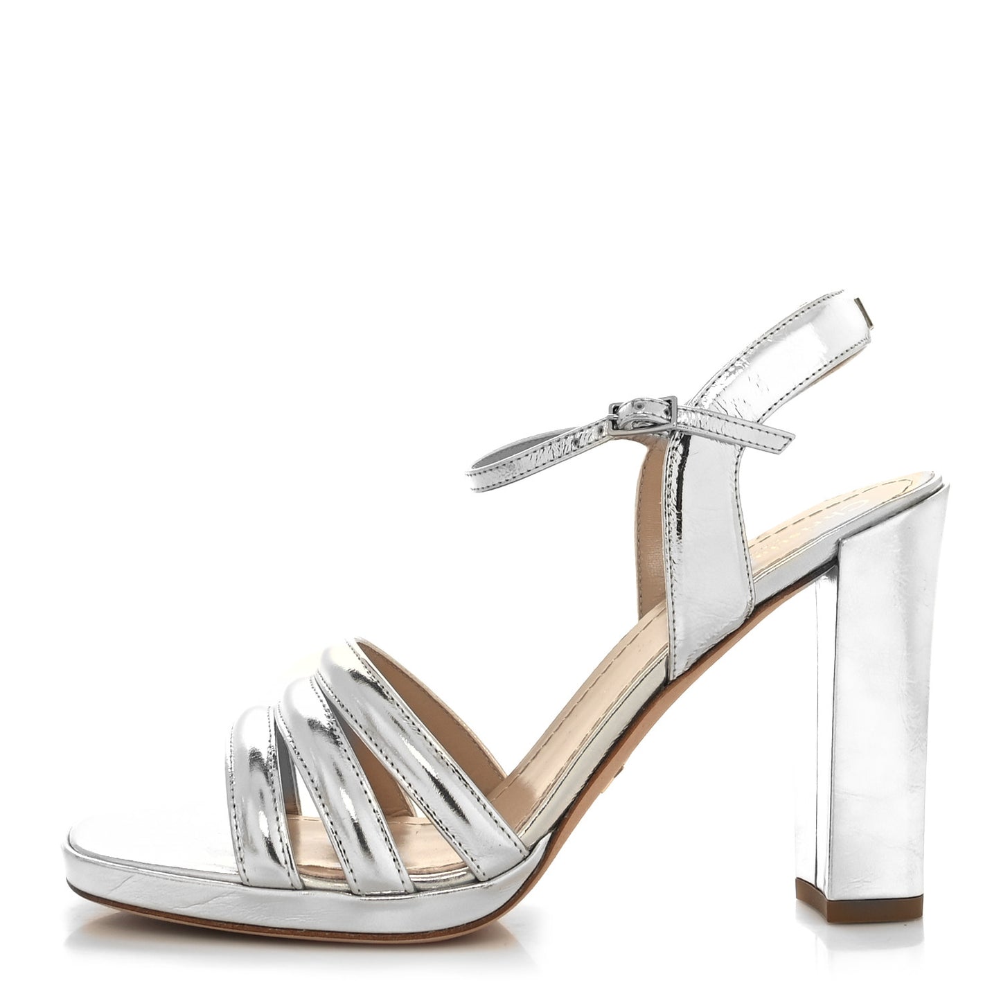 Laminated Crinkled Calfskin Dior Call Sandal Pumps 39 Silver