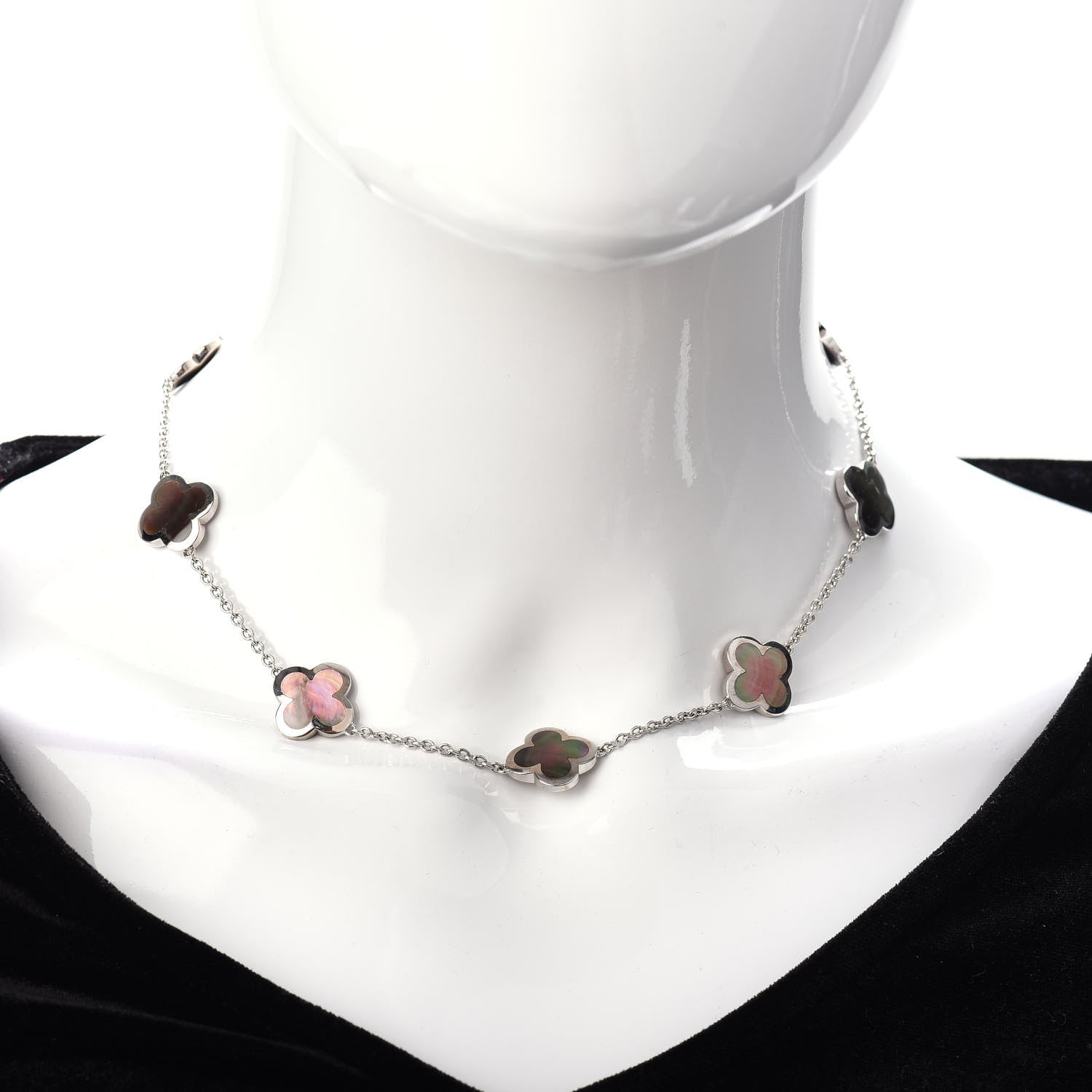 Van Cleef & Arpels 18K White Gold Grey Mother of Pearl 9 Motifs Pure Alhambra Necklace 2 of 4