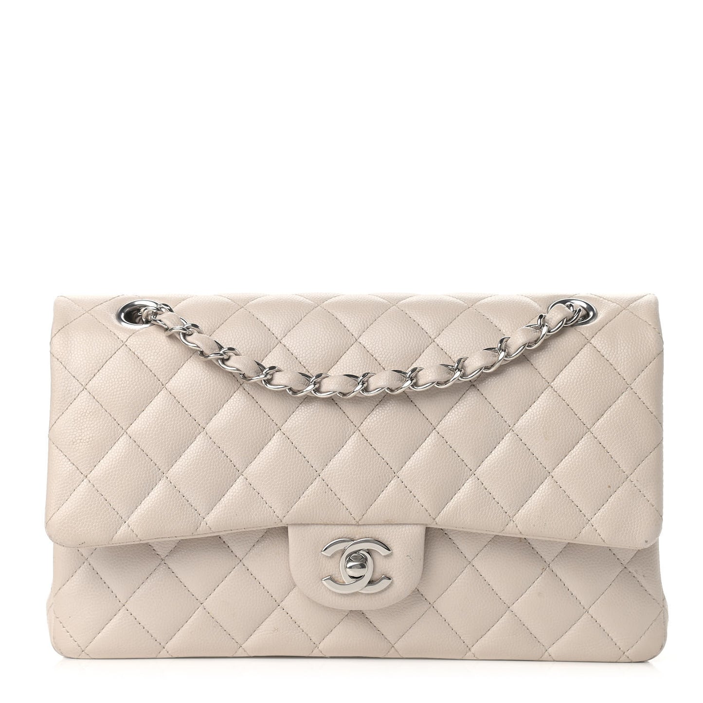 Caviar Quilted Medium Double Flap Ivory