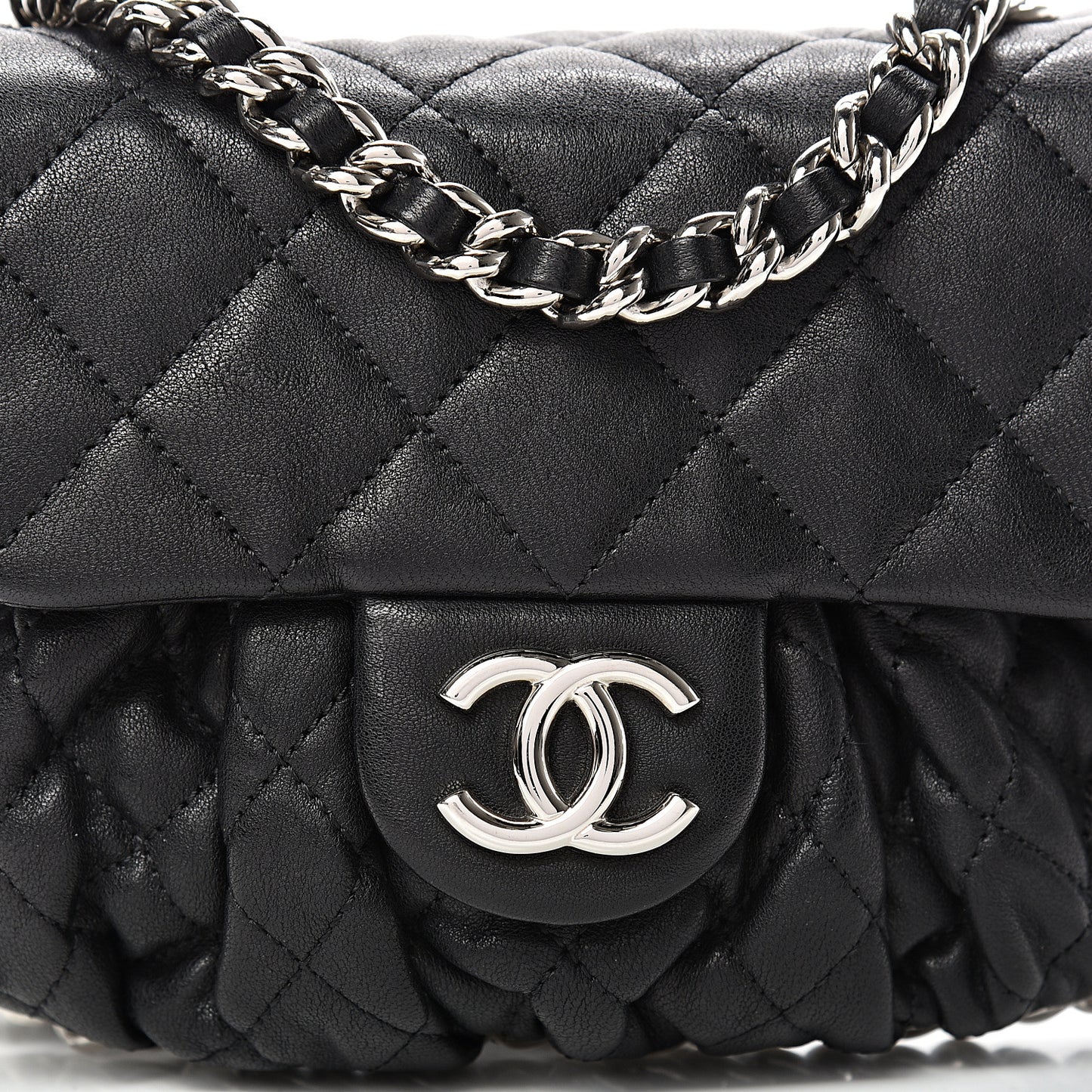 Washed Lambskin Quilted Mini Chain Around Flap Black