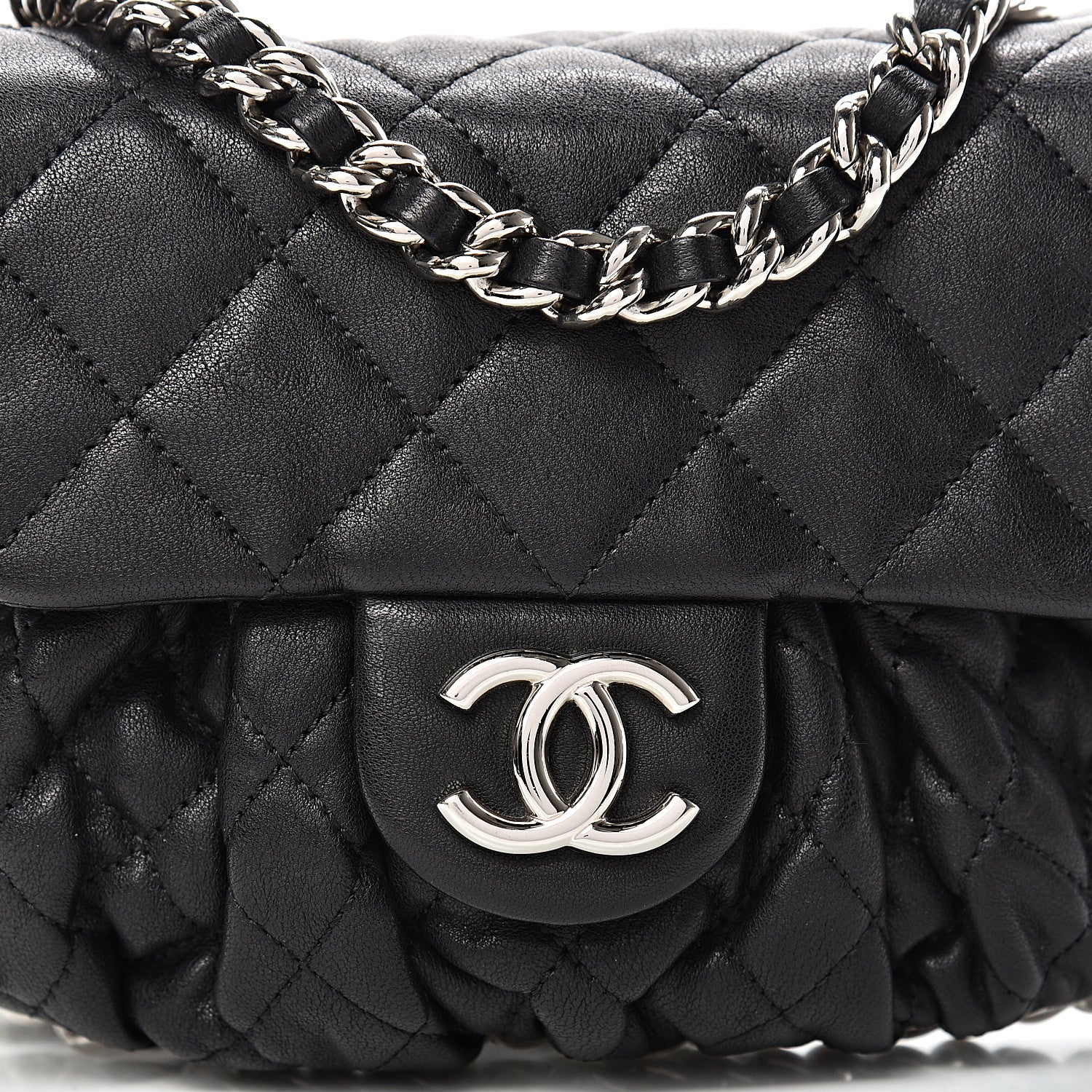 Chanel Washed Lambskin Quilted Mini Chain Around Flap Black 7 of 9