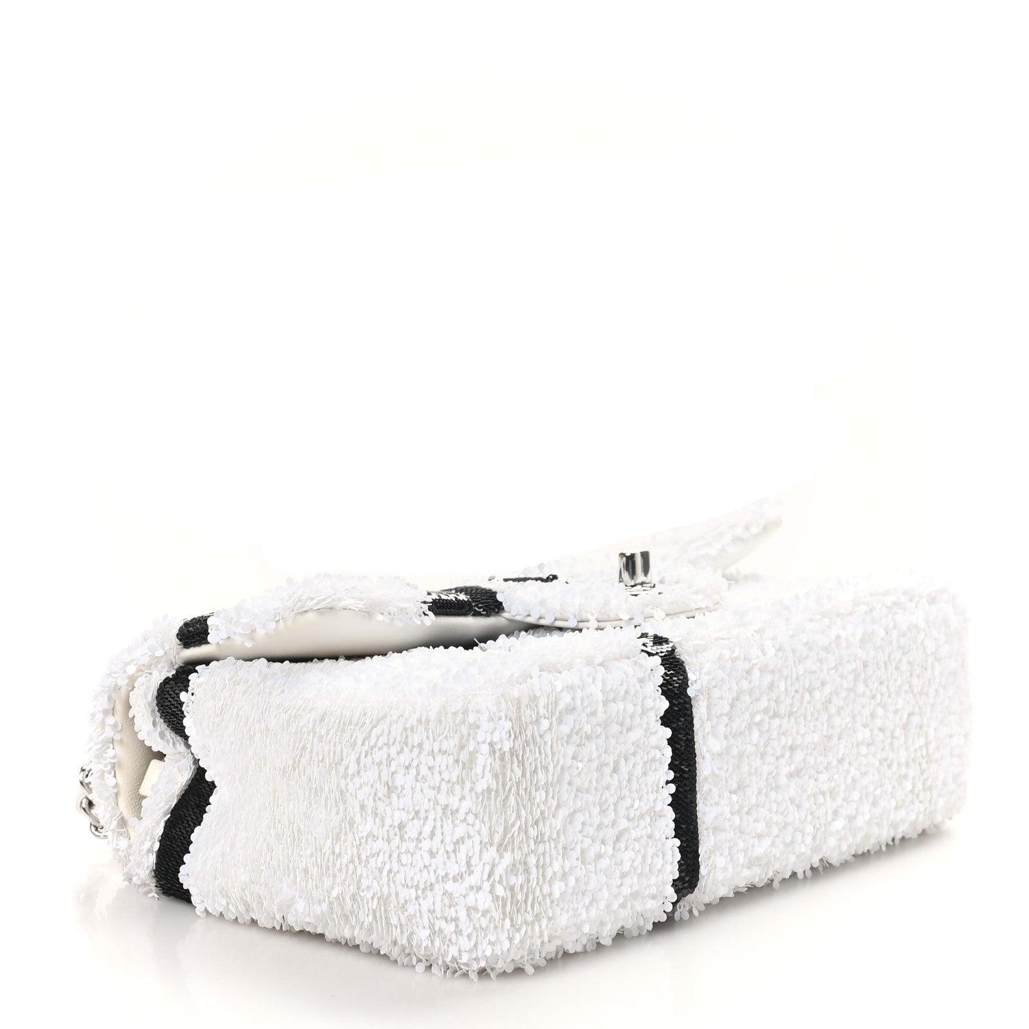 Chanel Sequin Ribbon Mini Rectangular Flap White Black 1707539