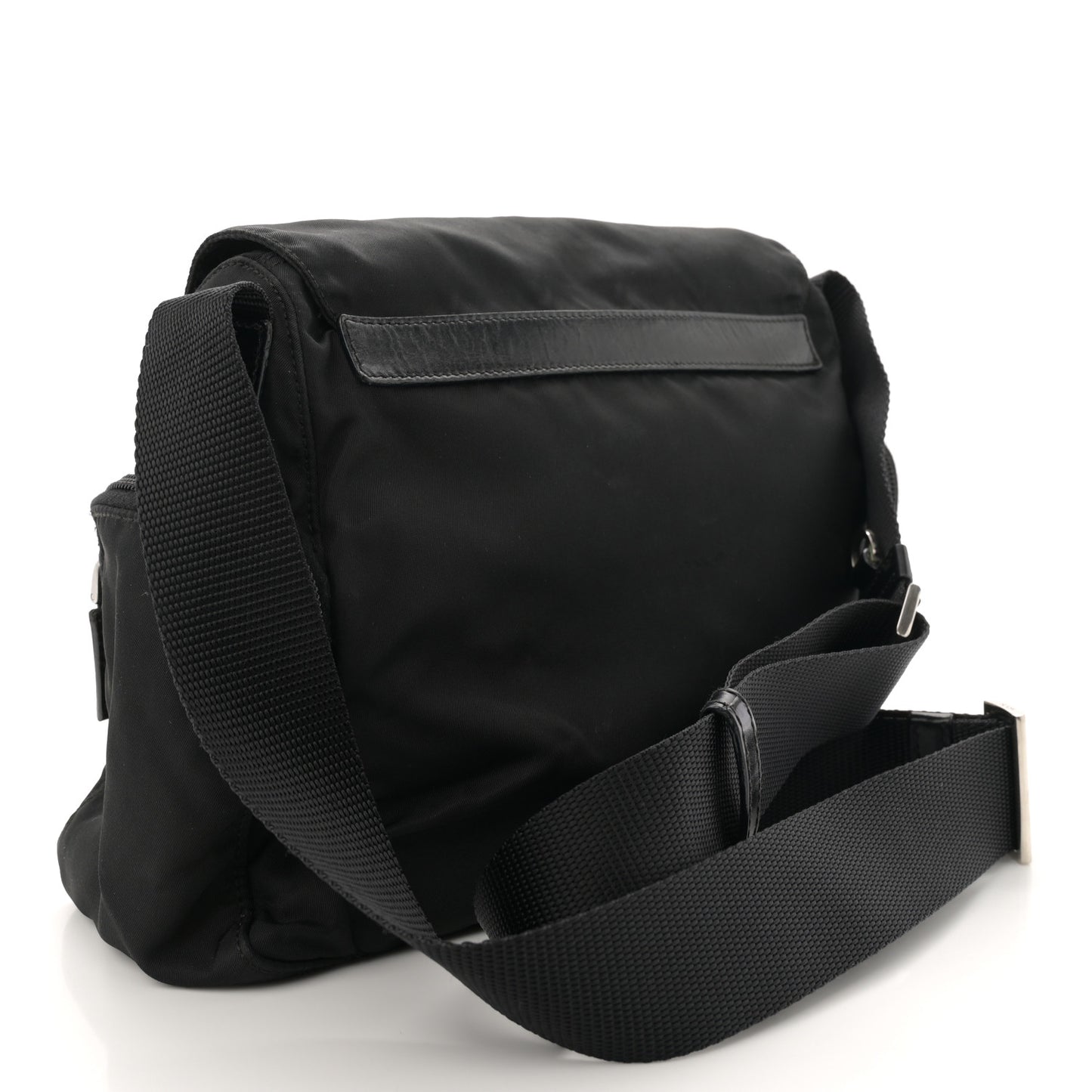 Nylon Vela Saffiano Single Buckle Messenger Shoulder Bag Black