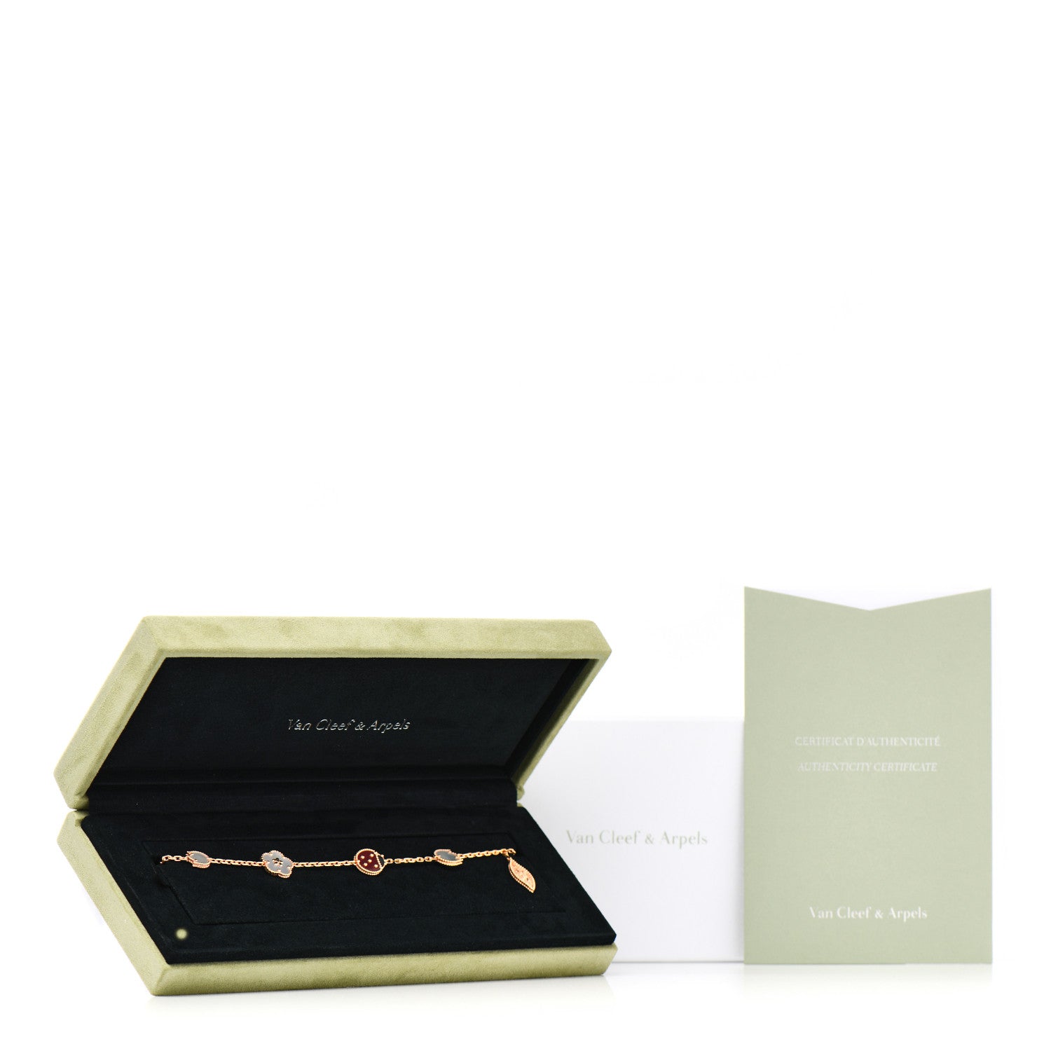 Van Cleef & Arpels 18K Rose Gold Carnelian Mother of Pearl Onyx 5 Motifs Lucky Spring Bracelet 5 of 5