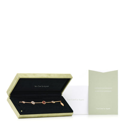 Van Cleef & Arpels 18K Rose Gold Carnelian Mother of Pearl Onyx 5 Motifs Lucky Spring Bracelet 5 of 5