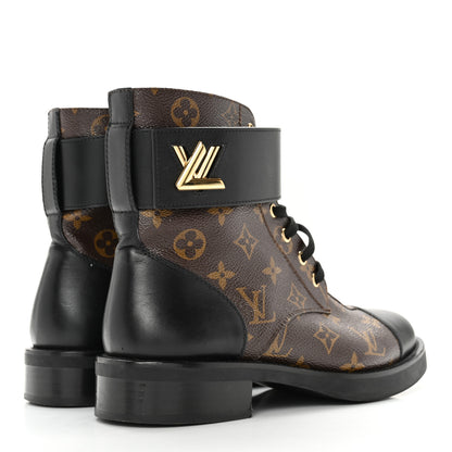 Louis Vuitton Calfskin Monogram Wonderland Flat Ranger Boots 39.5 Black 4 of 12