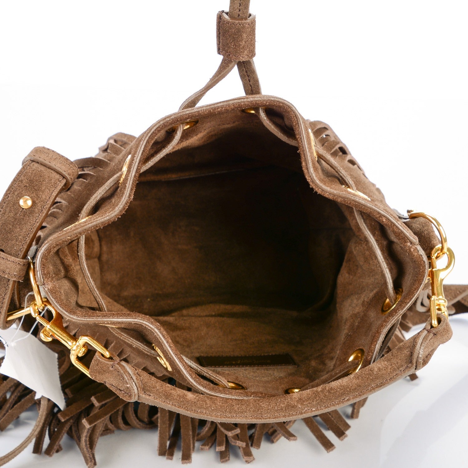 Saint Laurent Suede Calfskin Small Emmanuelle Fringe Bucket Bag Brown 5 of 7