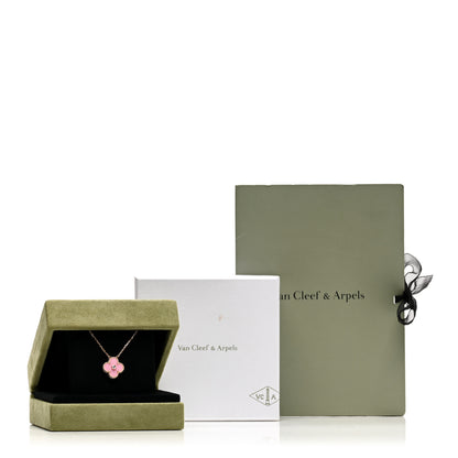 Van Cleef & Arpels 18K Rose Gold Diamond Pink Porcelain Vintage Alhambra Pendant Necklace 7 of 7