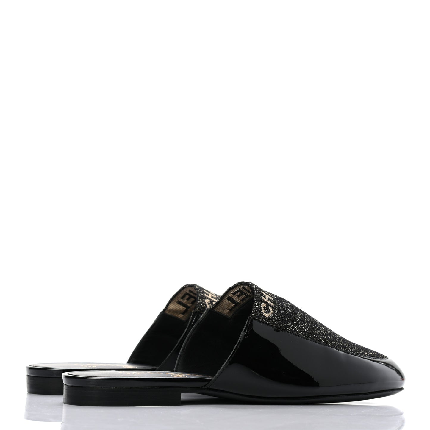 Fabric Patent Calfskin Mules 36.5 Black Gold