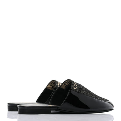 Chanel Fabric Patent Calfskin Mules 36.5 Black Gold 4 of 8