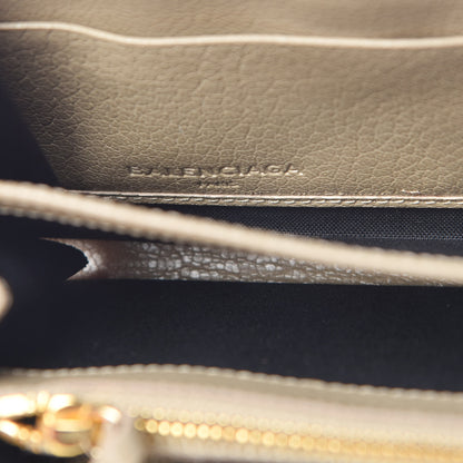 Balenciaga Chevre Gold Metallic Edge Hardware Zip Around Wallet Beige Latte 6 of 8