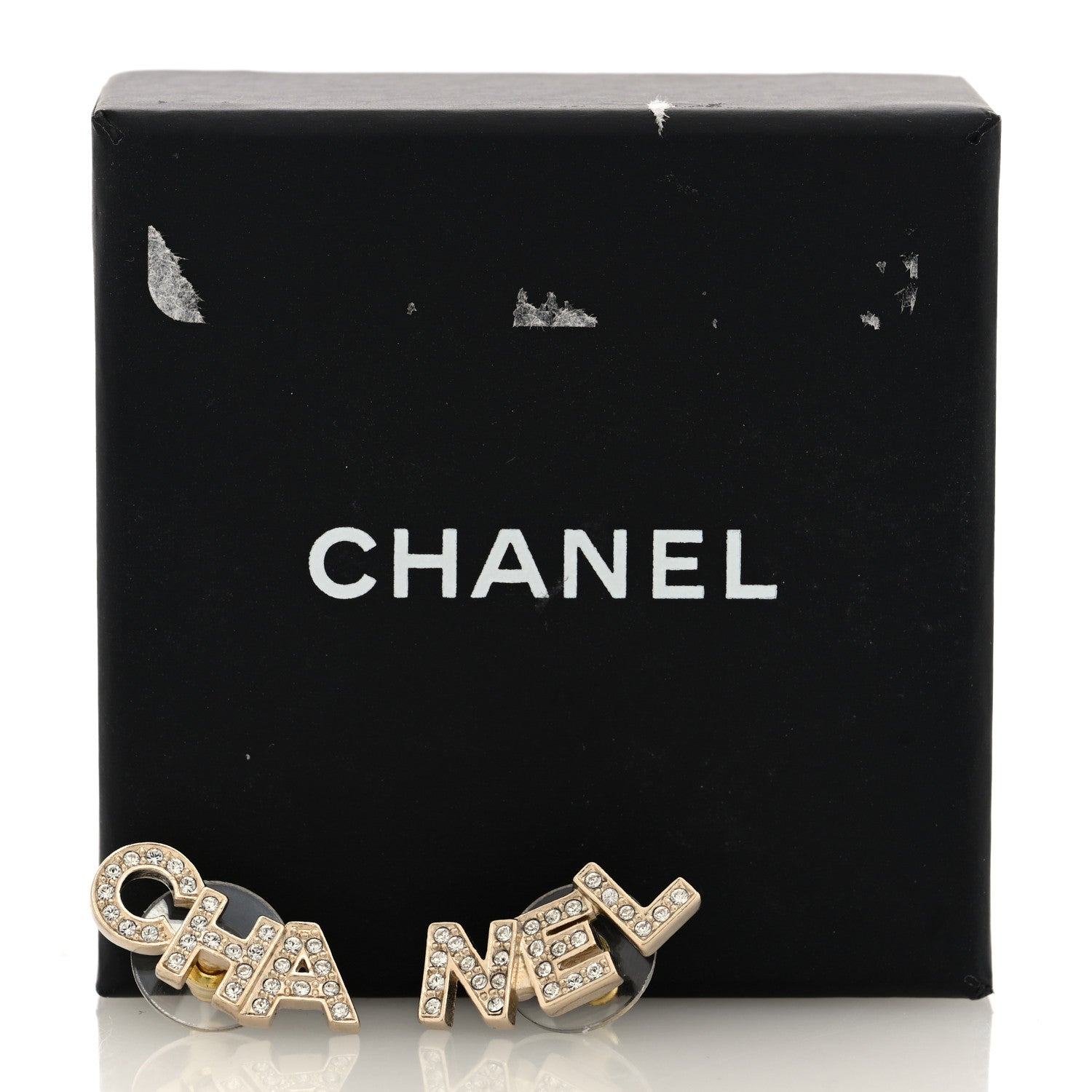 Chanel Crystal Cha-Nel Logo Earrings Gold 5 of 5