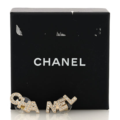 Chanel Crystal Cha-Nel Logo Earrings Gold 5 of 5
