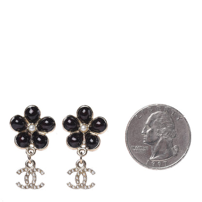 Chanel Enamel Pearl CC Flower Drop Earrings Black Gold 2 of 4