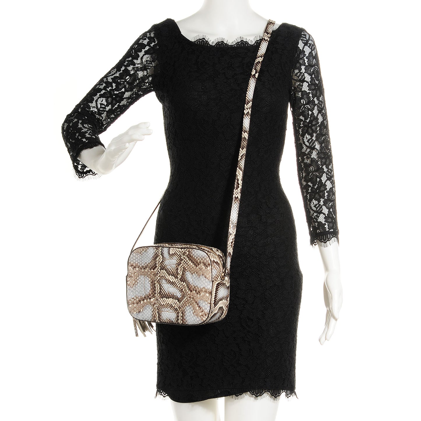 Python Small Soho Disco Bag Off White Nut Brown Beige