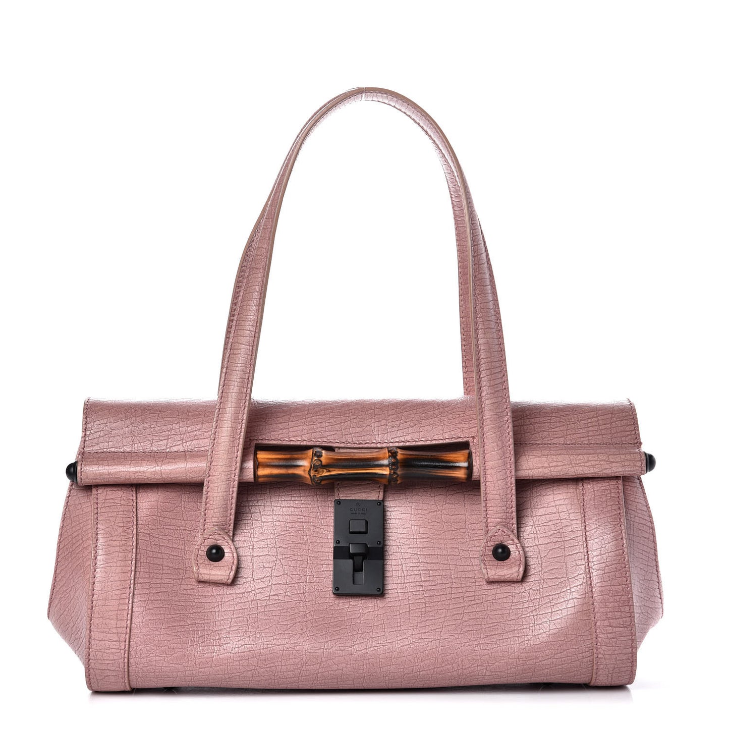 Calfskin Bamboo Bullet Satchel Carmine Rose