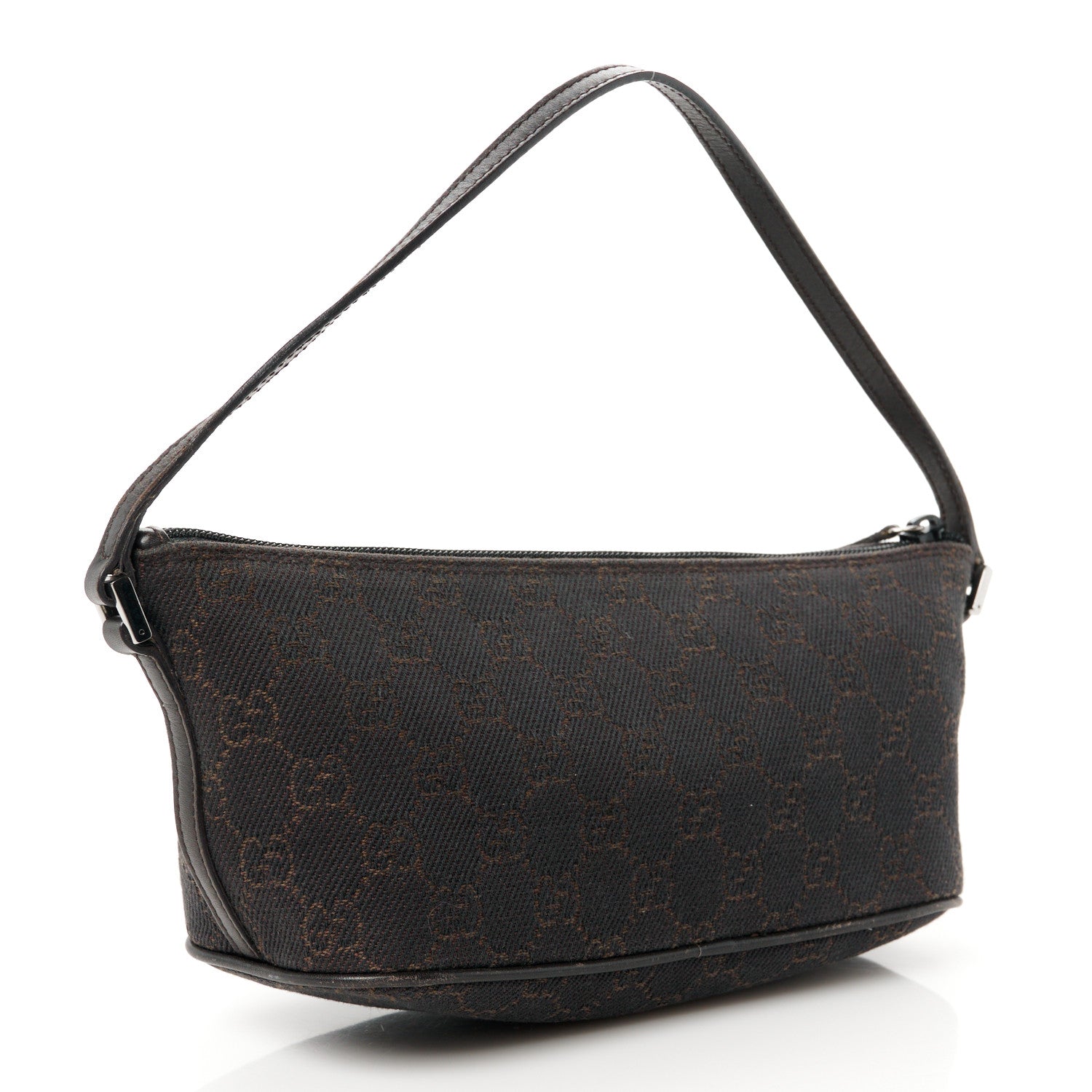 Gucci Denim Monogram Boat Pochette Dark Brown 3 of 10