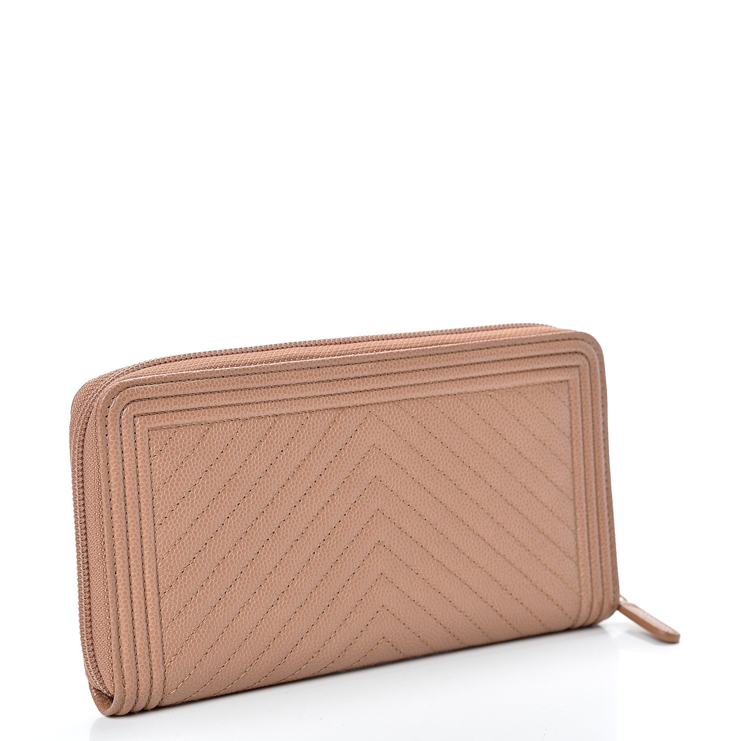 Chanel Caviar Chevron Quilted Zip Around Boy Wallet Light Brown 2 of 8