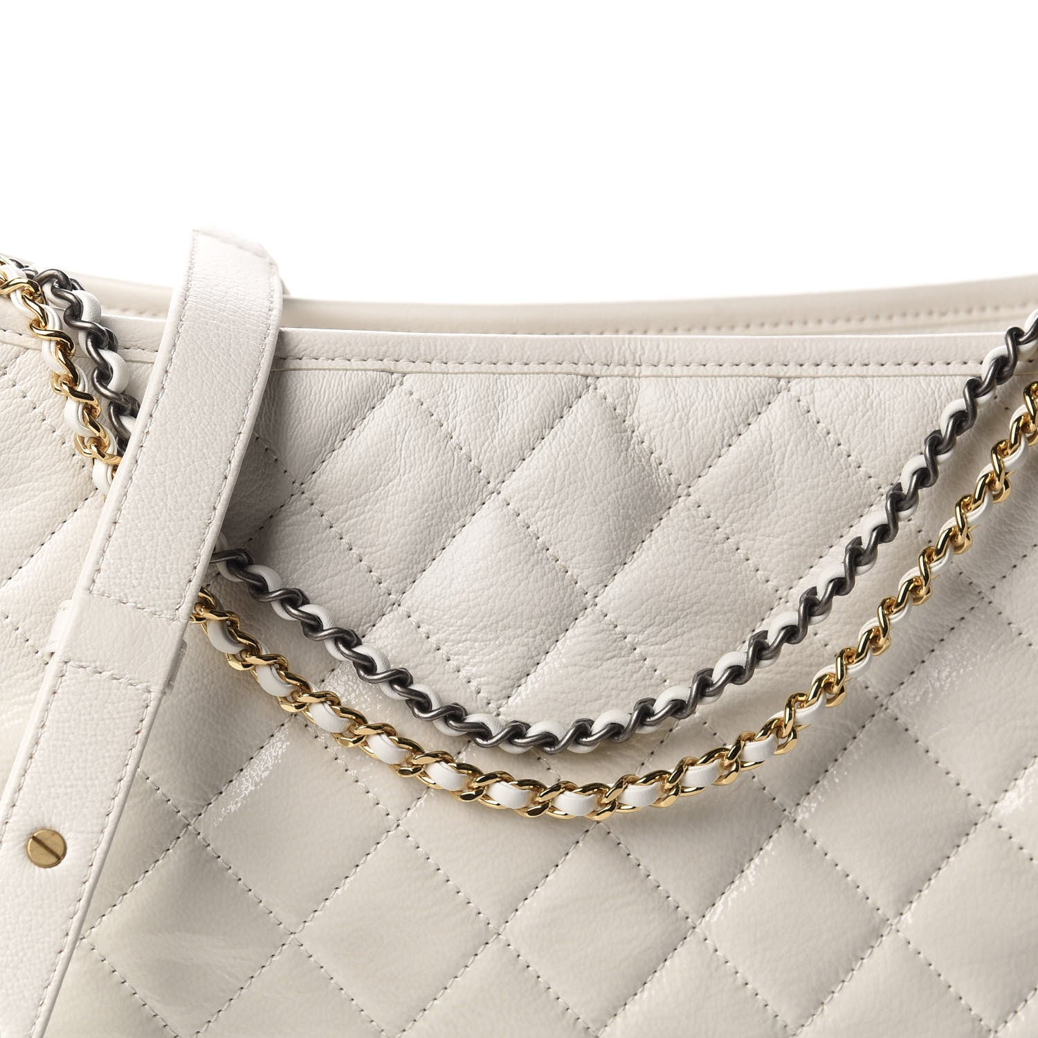 Chanel Patent Goatskin Quilted Medium Gabrielle Hobo White 10 of 10
