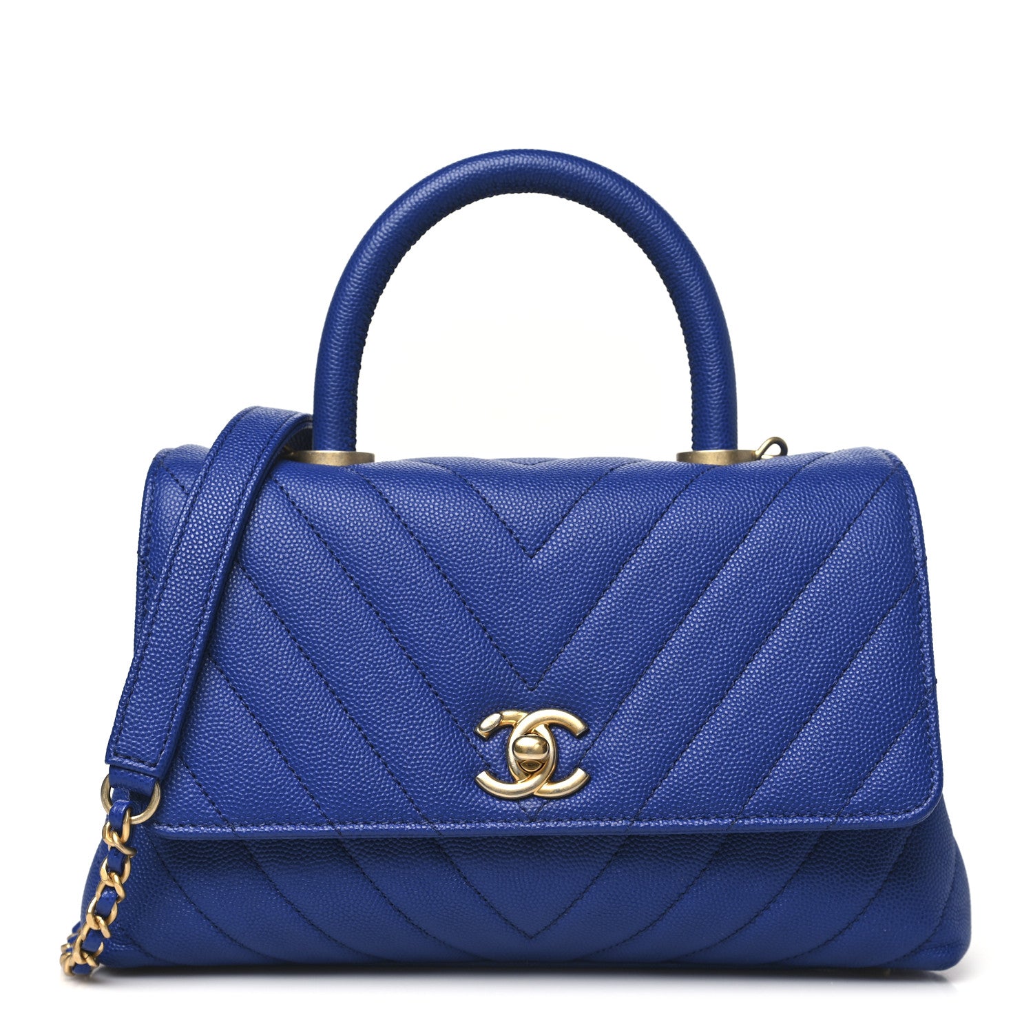 Chanel Caviar Chevron Quilted Mini Coco Handle Flap Blue 1 of 11