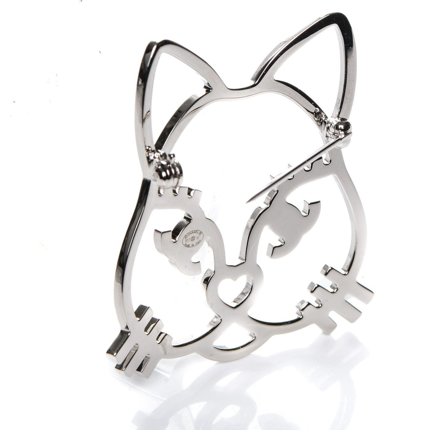 Strass Crystal Emoji Choupette Cat Brooch Silver