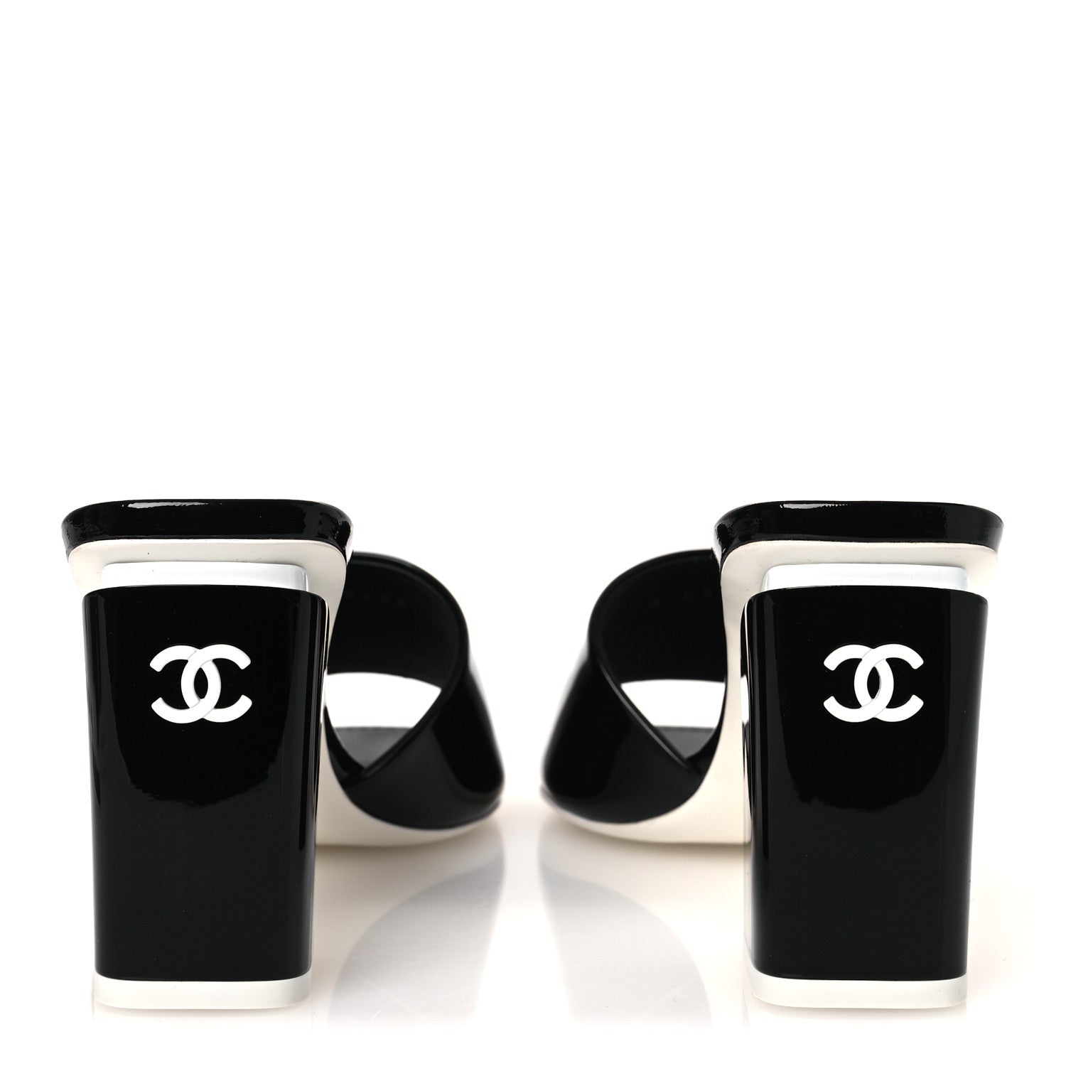 Chanel Patent Calfskin CC Mules 37.5 Black White 6 of 11