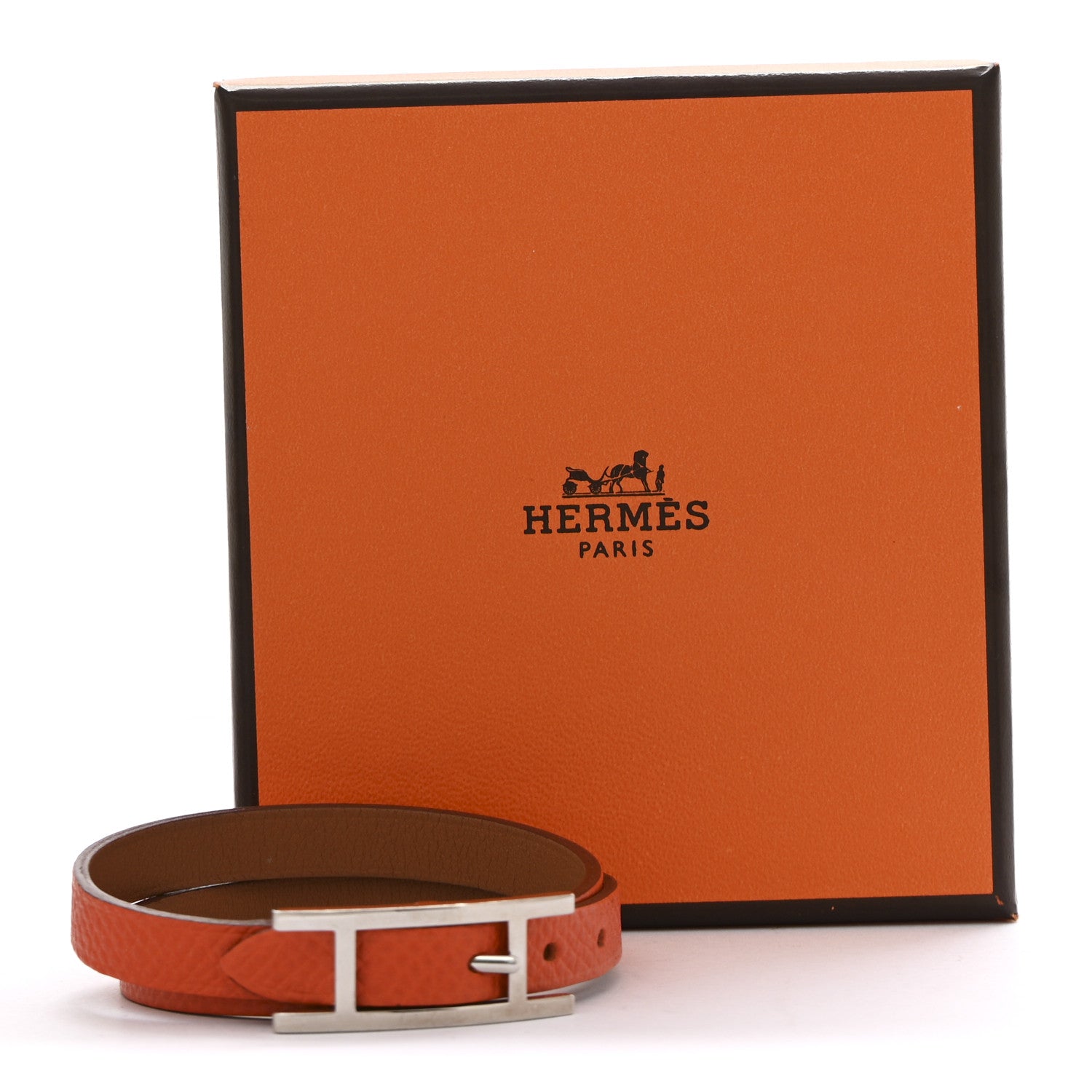 Hermes Epsom Swift Behapi Double Tour Reversible Bracelet XS Orange Gold 6 of 6