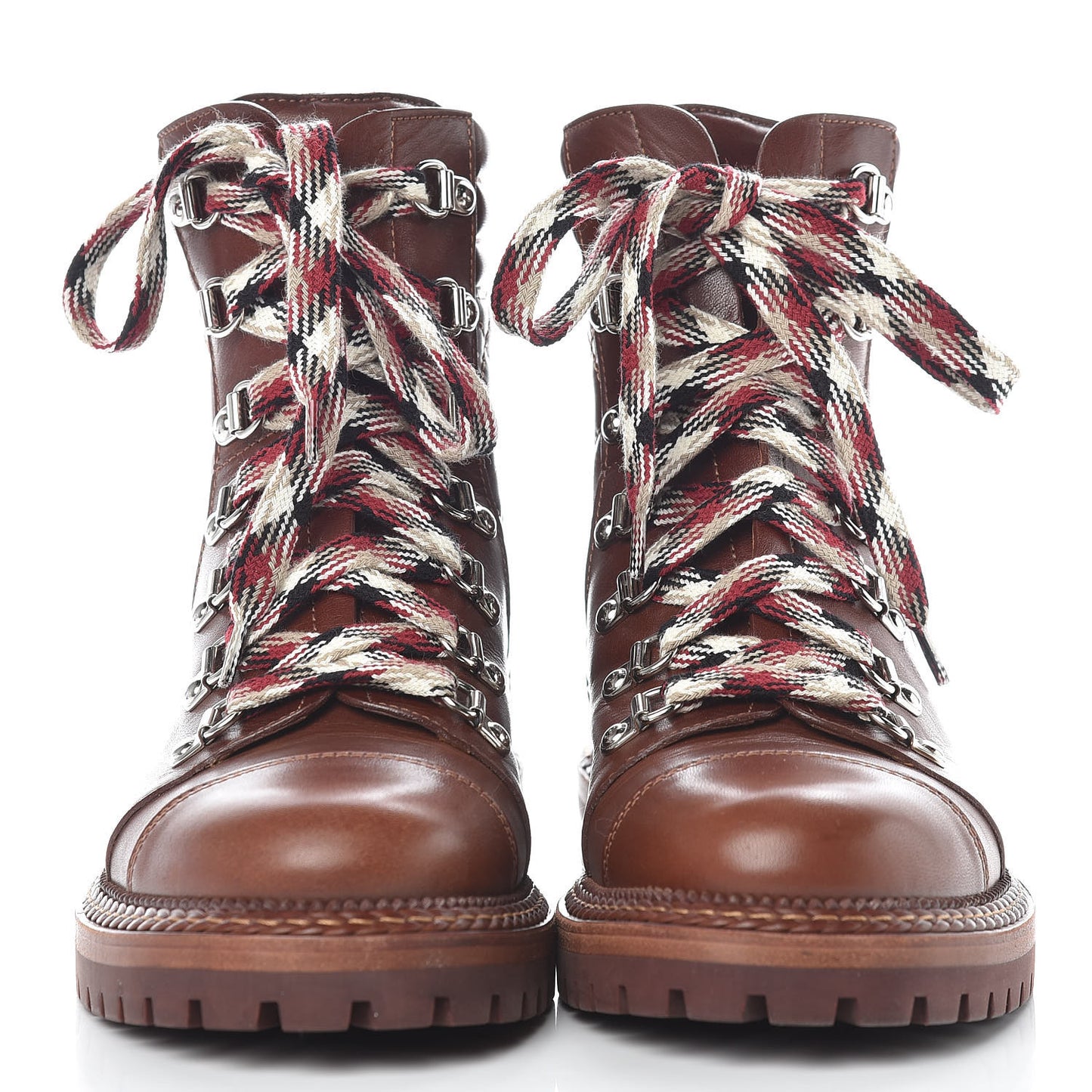 Lambskin Quilted Lace Up Boots 37.5 Brown
