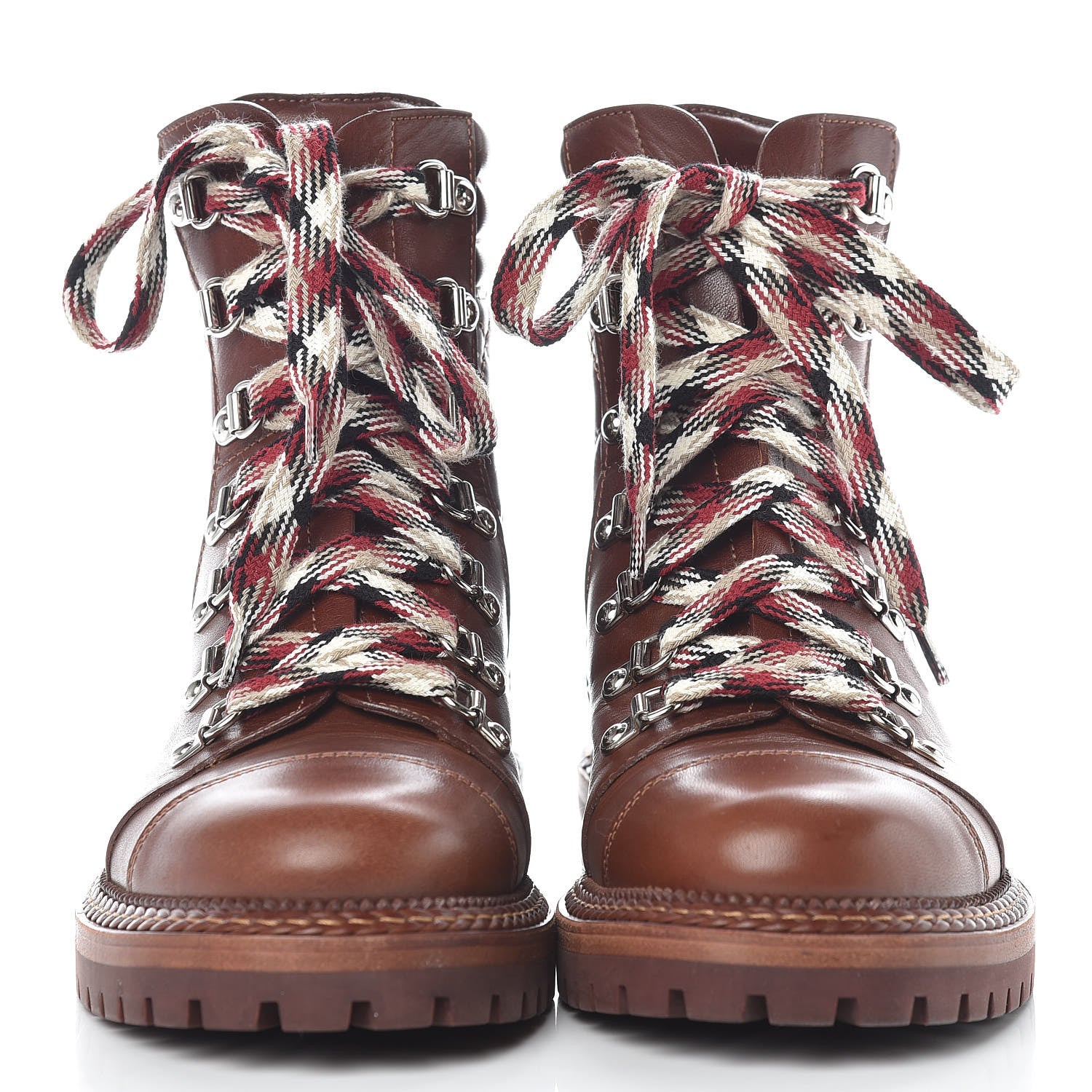 Chanel Lambskin Quilted Lace Up Boots 37.5 Brown 2 of 8