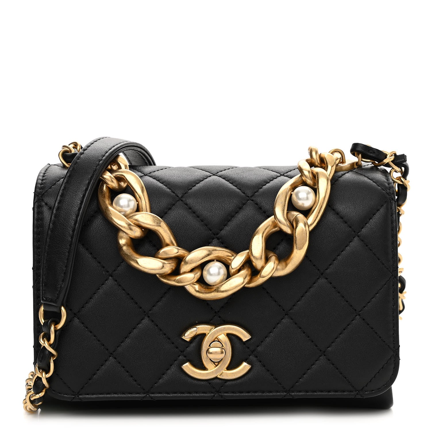 Chanel Calfskin Quilted Pearl Jewel Chain Flap Black 1 of 11