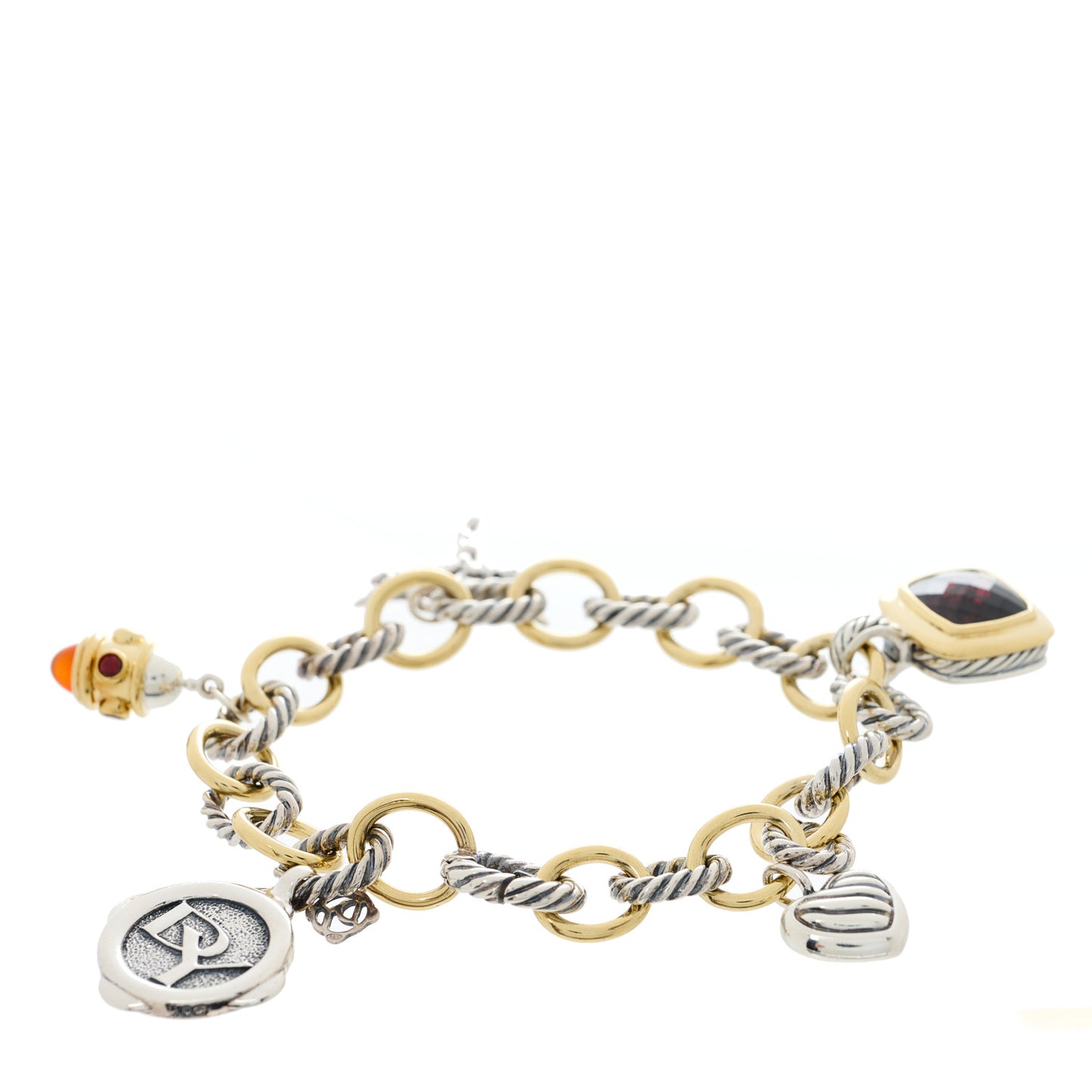 Sterling Silver 18K Yellow Gold Garnet Carnelian 25th Anniversary Charm Bracelet