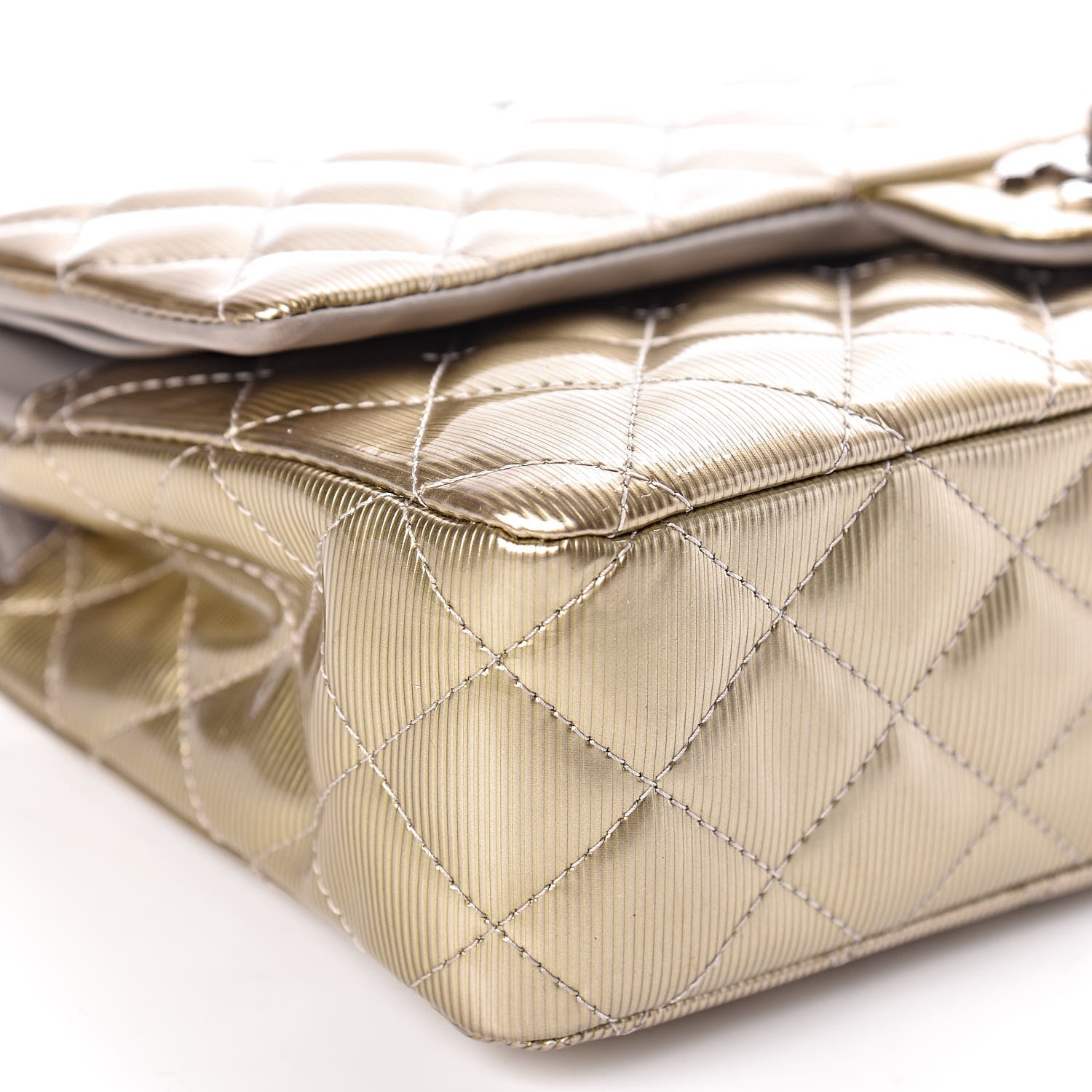 Chanel Striated Patent Quilted Medium Double Flap Gold 9 of 10