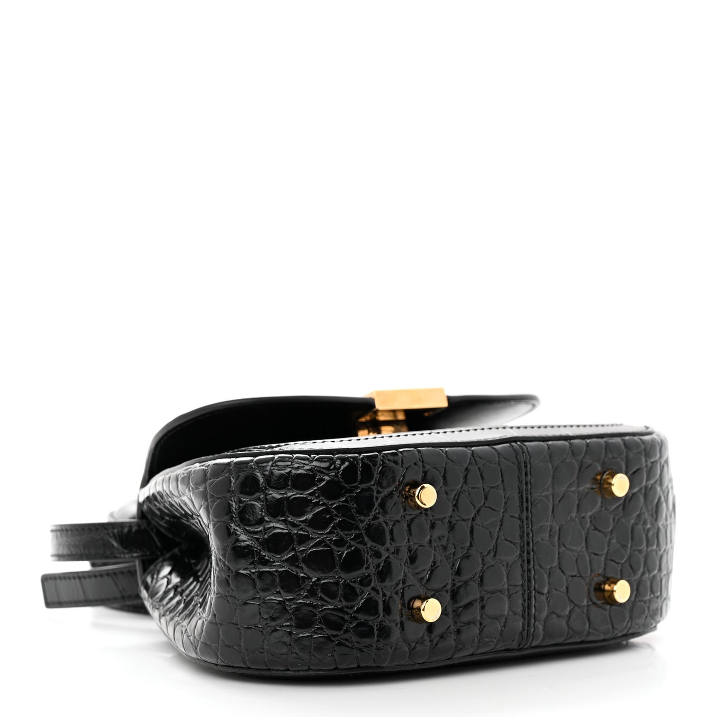 Calfskin Crocodile Embossed Greca Goddess Mini Top Handle Bag Black