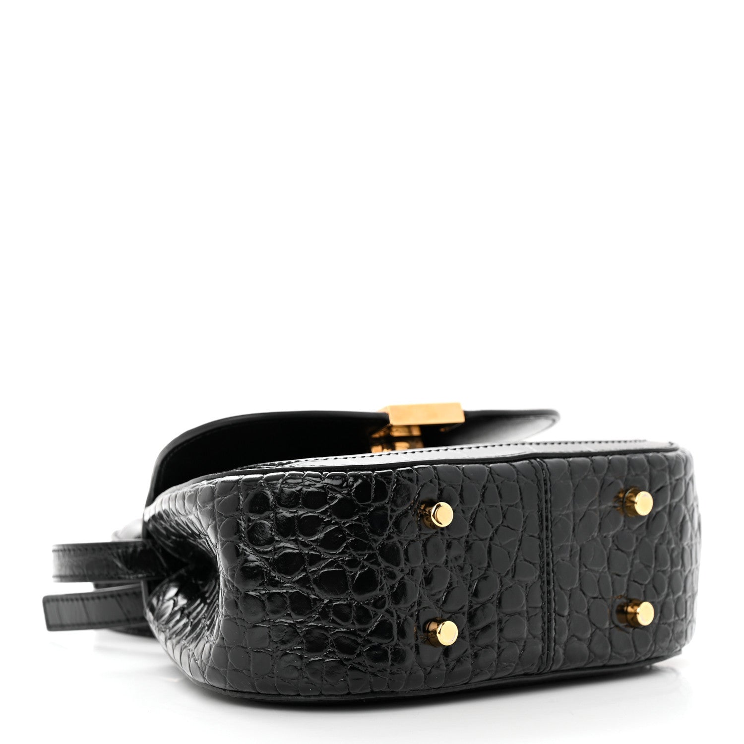 Versace Calfskin Crocodile Embossed Greca Goddess Mini Top Handle Bag Black 4 of 13