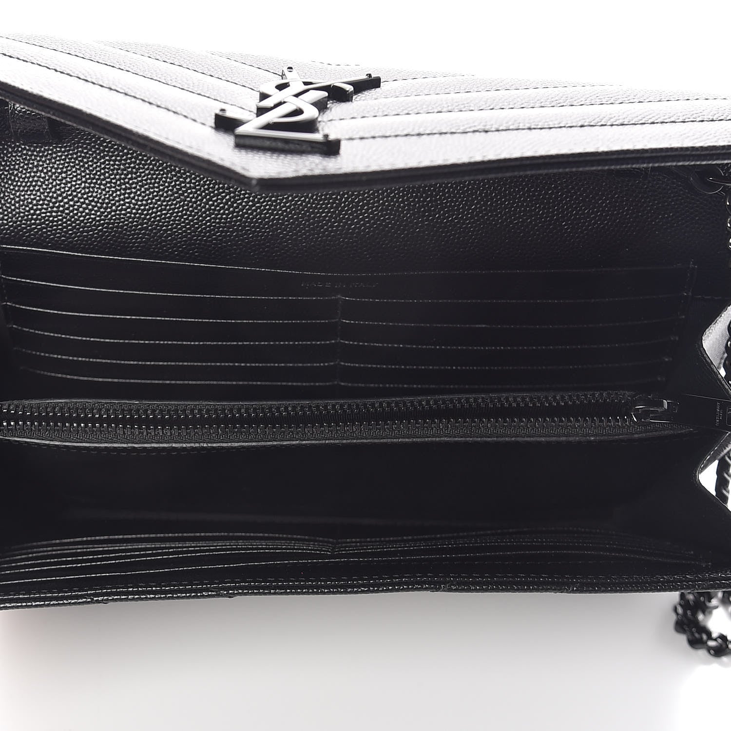 Saint Laurent Grain De Poudre Matelasse Chevron Monogram Chain Wallet Black 5 of 10