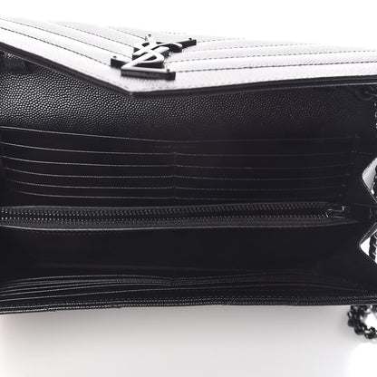 Saint Laurent Grain De Poudre Matelasse Chevron Monogram Chain Wallet Black 5 of 10