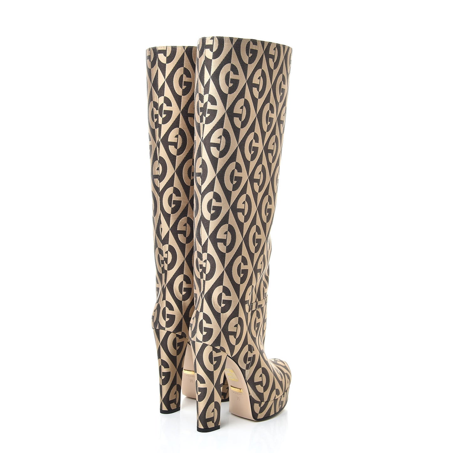 Fabric G Rhombus Print Platform Boots 35 Beige Cocoa