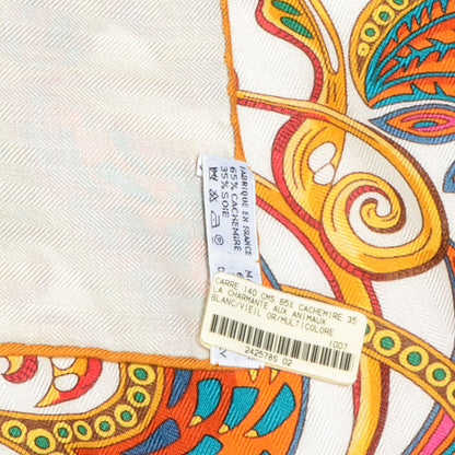 Hermes Silk Cashmere La Charmante Aux Animaux Shawl 140 Blanc 7 of 7