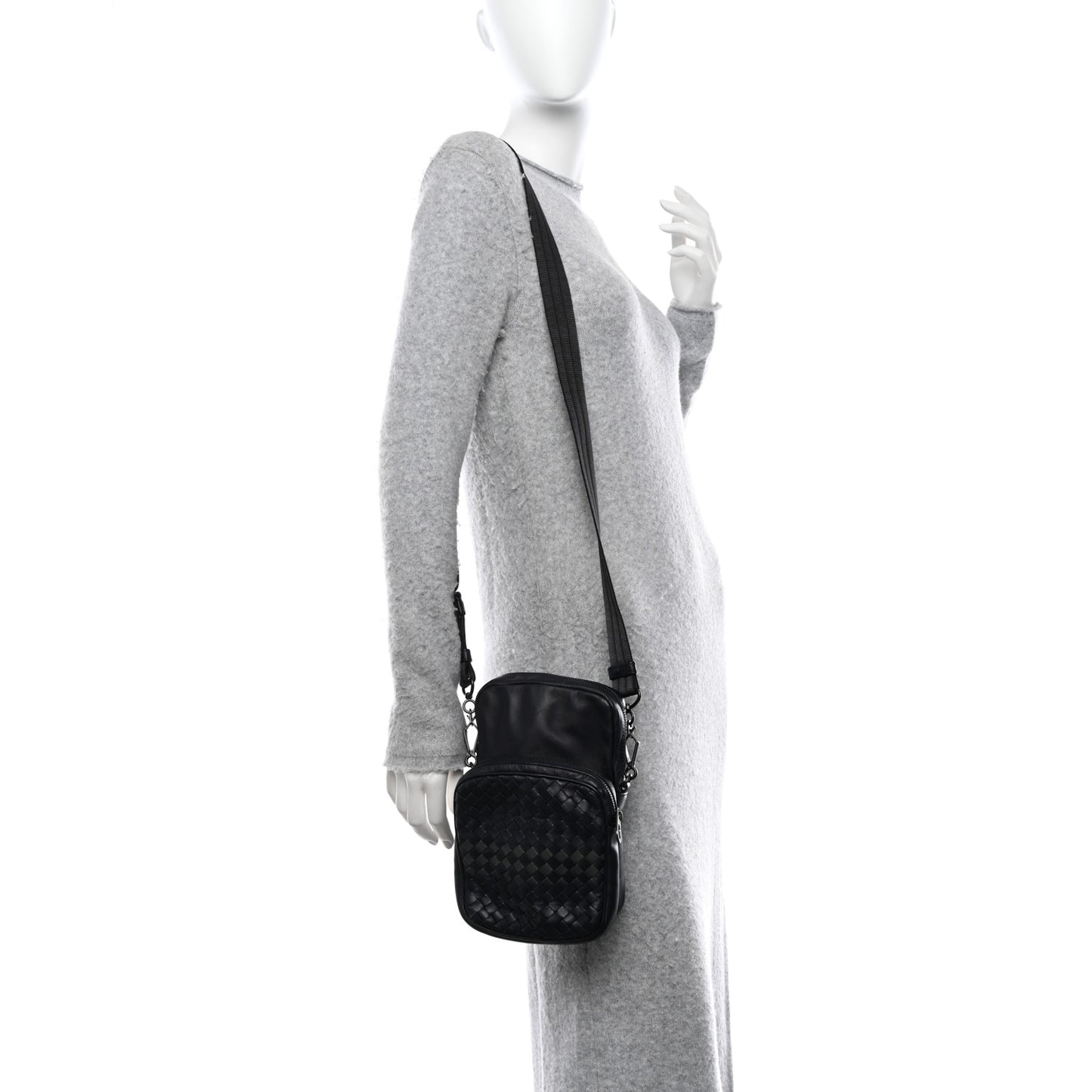 Nappa Intrecciato Crossbody Pouch Navy Black