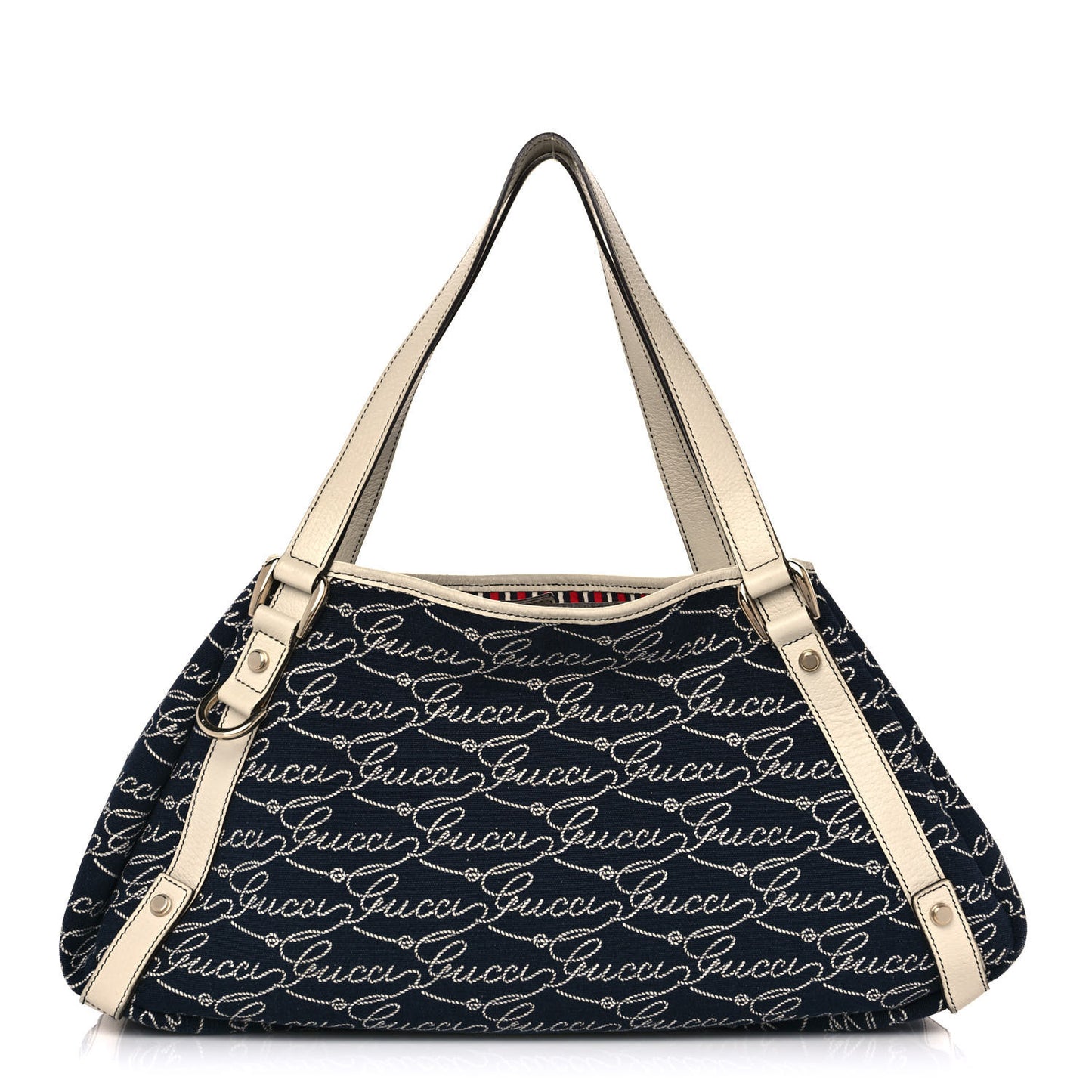 Canvas Logo Print Medium Abbey Shoulder Bag Navy Off White